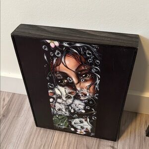 Angelina Wronga Black Framed Cat and Woman Print
